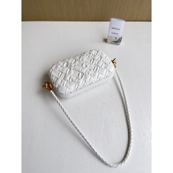 Bottega Veneta Knot Minaudiere On Strap In White Foulard Intreccio Leather 905