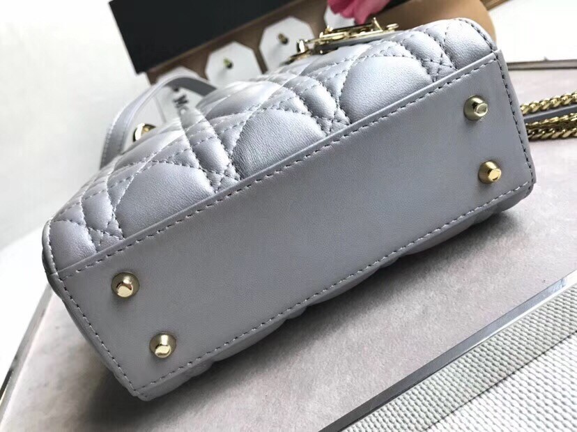 Dior Mini Lady Dior Bag In Grey Pearly Lambskin 360