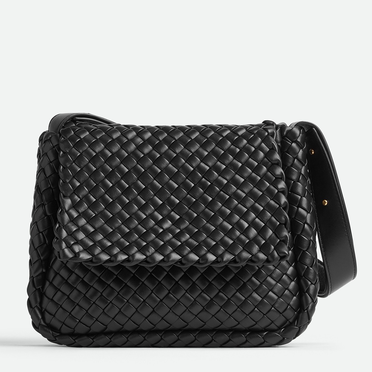 Bottega Veneta Cobble Small Bag in Black Intrecciato Leather 048