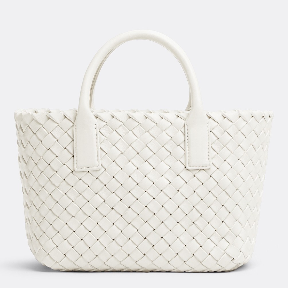 Bottega Veneta Mini Cabat Bag In White Intrecciato Lambskin 634