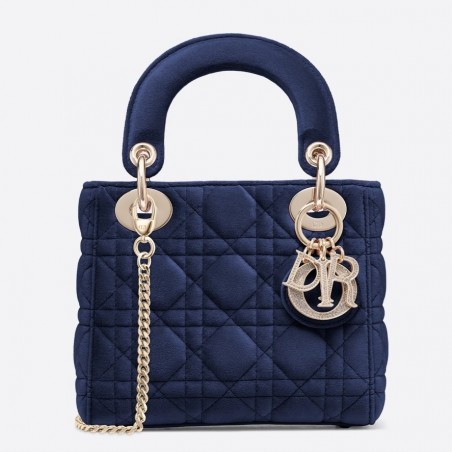 Dior Mini Lady Dior Chain Bag In Blue Velvet 819