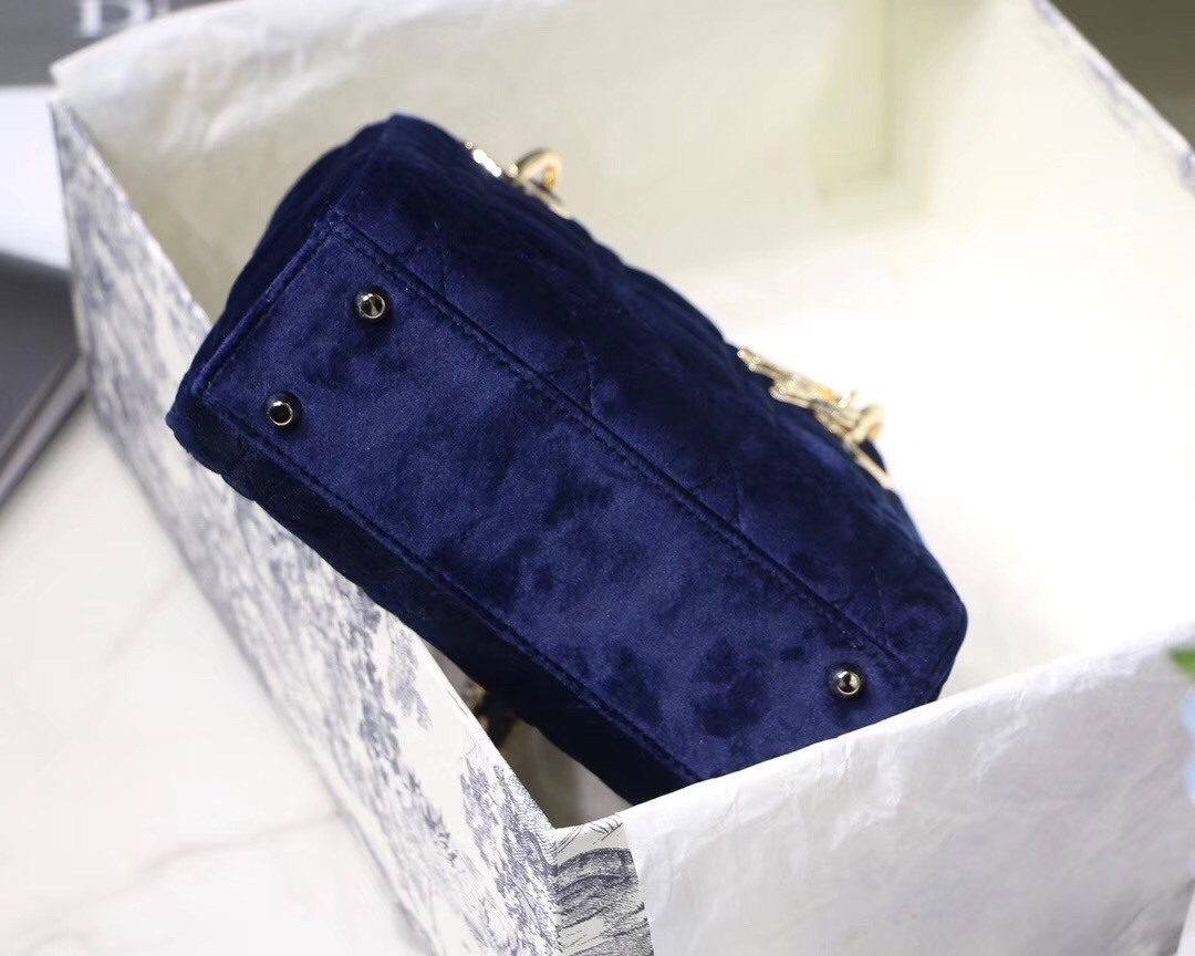 Dior Mini Lady Dior Chain Bag In Blue Velvet 819