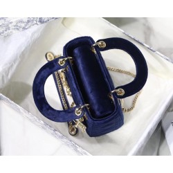 Dior Mini Lady Dior Chain Bag In Blue Velvet 819