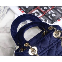 Dior Mini Lady Dior Chain Bag In Blue Velvet 819