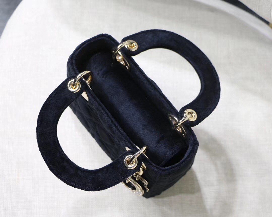 Dior Mini Lady Dior Chain Bag In Black Velvet 090