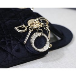 Dior Mini Lady Dior Chain Bag In Black Velvet 090