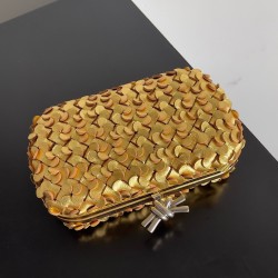 Bottega Veneta Knot Minaudiere Clutch in Gold Sequins Laminated Leather 184