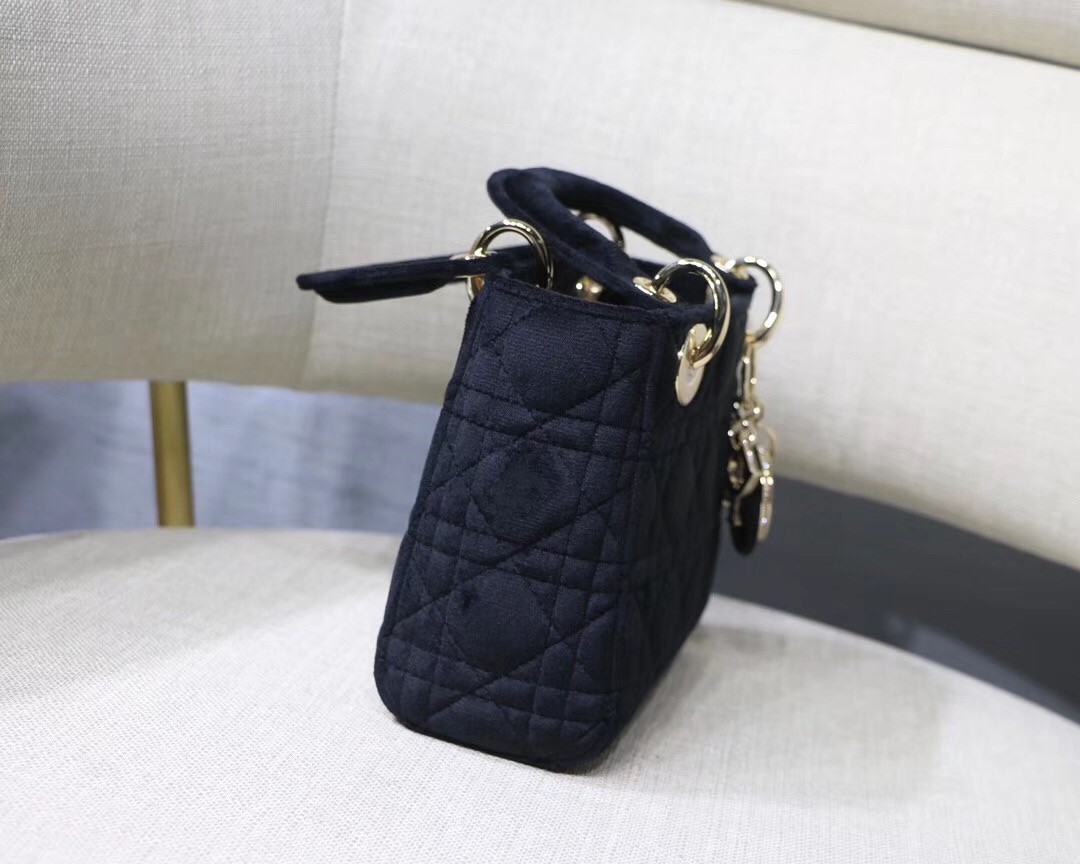 Dior Mini Lady Dior Chain Bag In Black Velvet 090