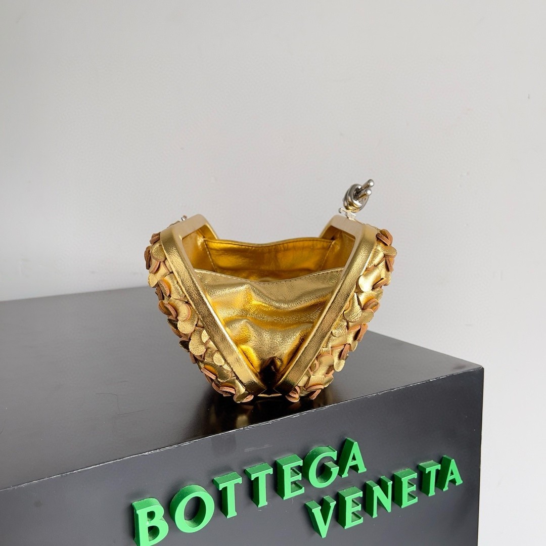 Bottega Veneta Knot Minaudiere Clutch in Gold Sequins Laminated Leather 184