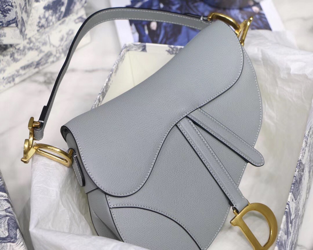 Dior Saddle Bag In Grey Grained Calfskin 002