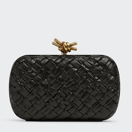 Bottega Veneta Knot Minaudiere Clutch In Black Foulard Intreccio Leather 664