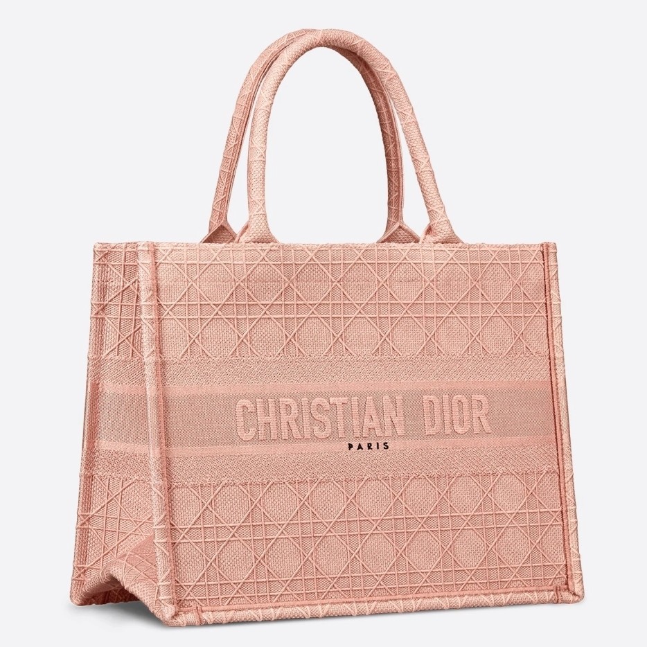 Dior Small Book Tote Bag In Pink Cannage Embroidery 890