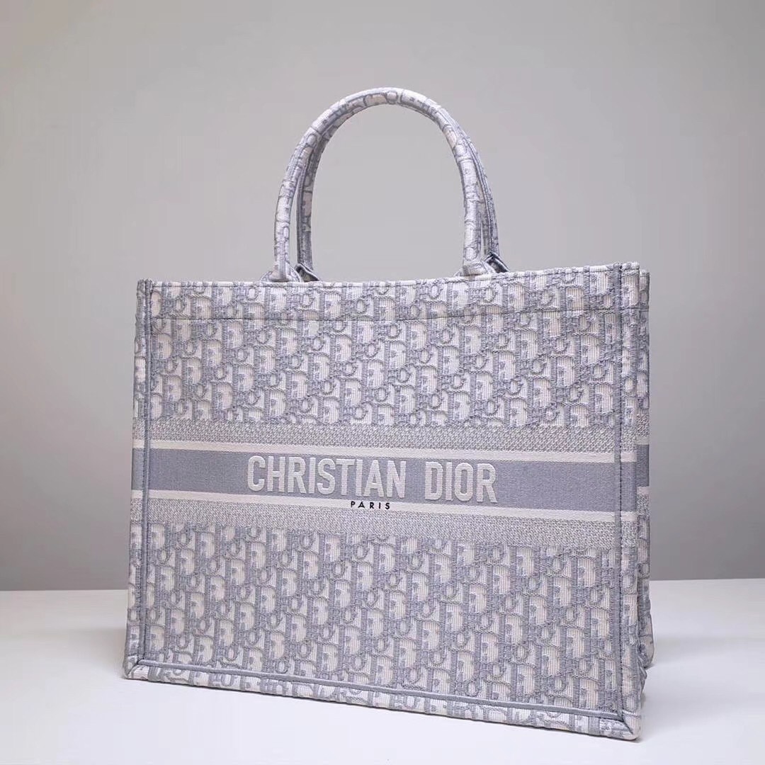 Dior Book Tote Bag In Grey Oblique Embroidery Canvas 980