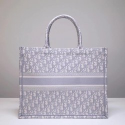 Dior Book Tote Bag In Grey Oblique Embroidery Canvas 980