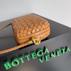 Bottega Veneta Knot Minaudiere On Strap In Camel Intreccio Lambskin 074