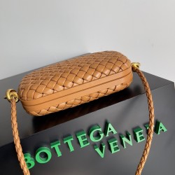 Bottega Veneta Knot Minaudiere On Strap In Camel Intreccio Lambskin 074