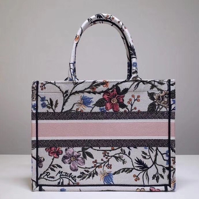 Dior Small Book Tote In Multicolor Rosa Mutabilis Embroidery 005