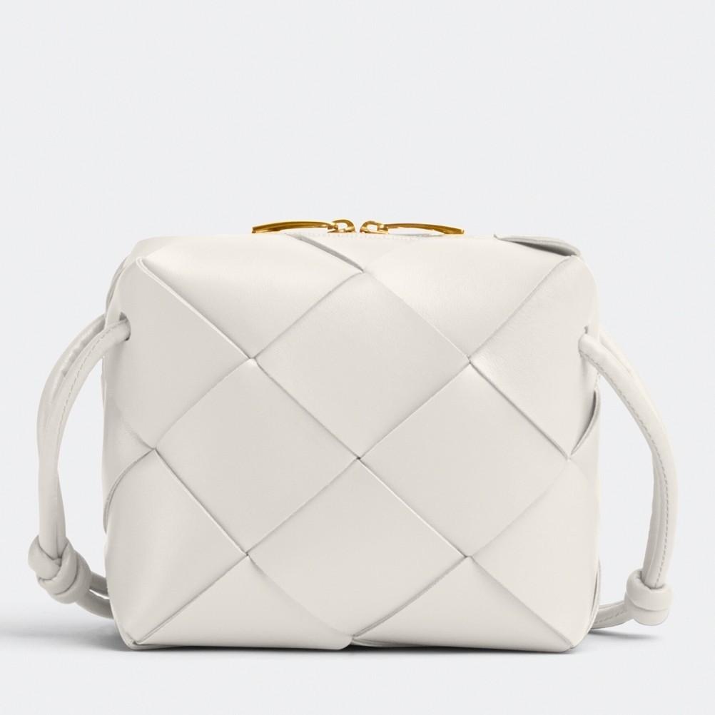 Bottega Veneta Mini Cassette Camera Bag In White Lambskin 284