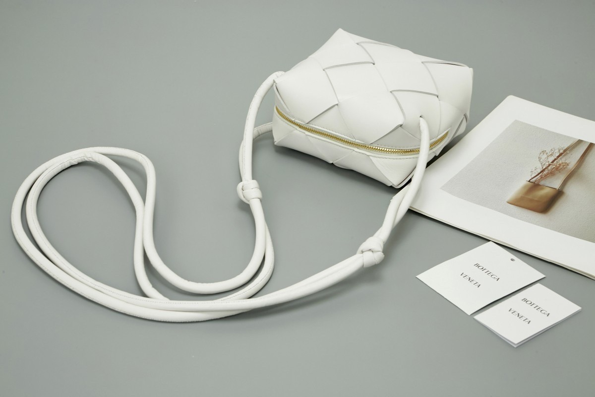 Bottega Veneta Mini Cassette Camera Bag In White Lambskin 284