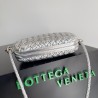 Bottega Veneta Knot Minaudiere On Strap In Silver Intreccio Laminated Leather 419