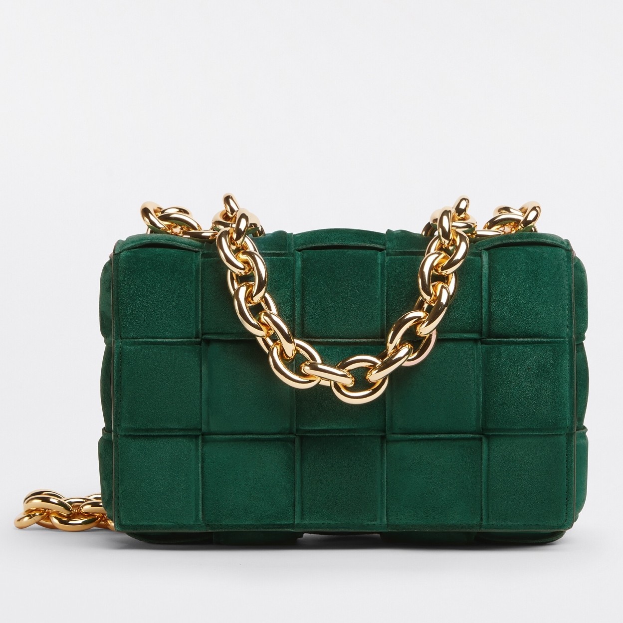 Bottega Veneta Chain Cassette Bag In Emerald Green Suede 501