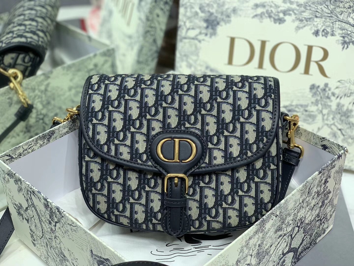 Dior Medium Bobby Bag In Blue Dior Oblique Canvas 613