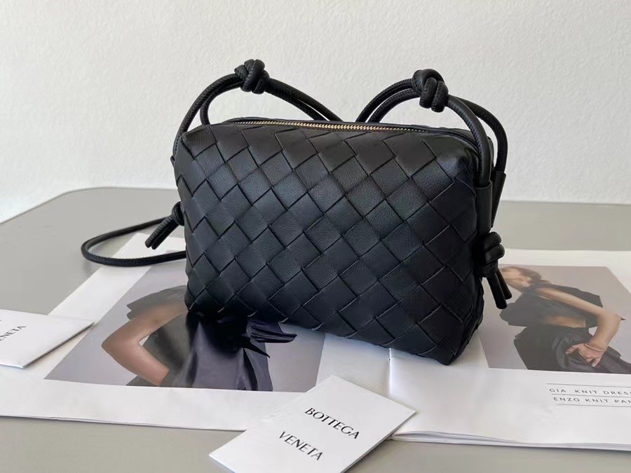 Bottega Veneta Mini Loop Bag In Black Intrecciato Lambskin 156