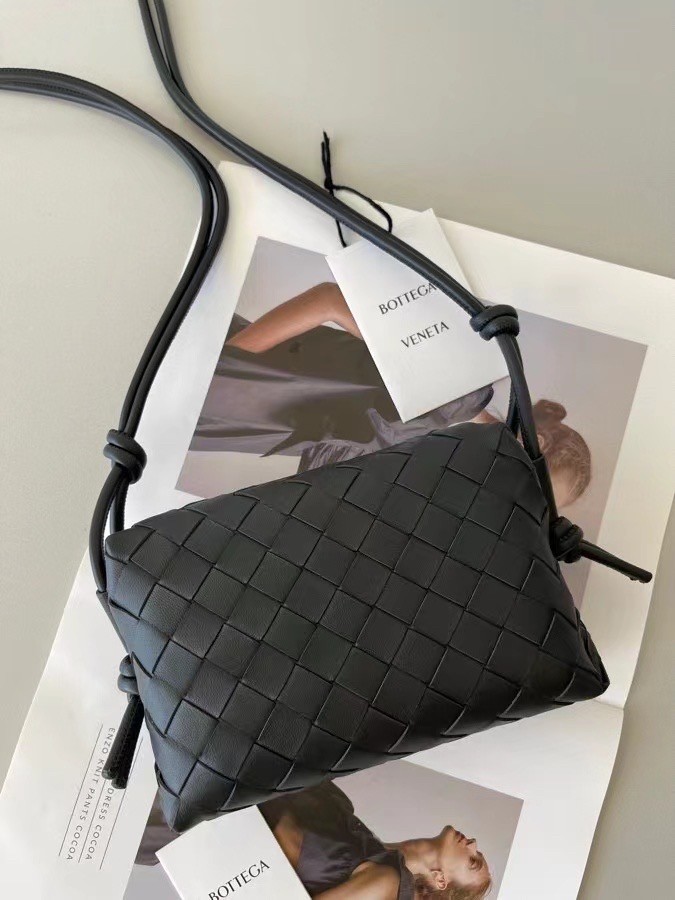 Bottega Veneta Mini Loop Bag In Black Intrecciato Lambskin 156