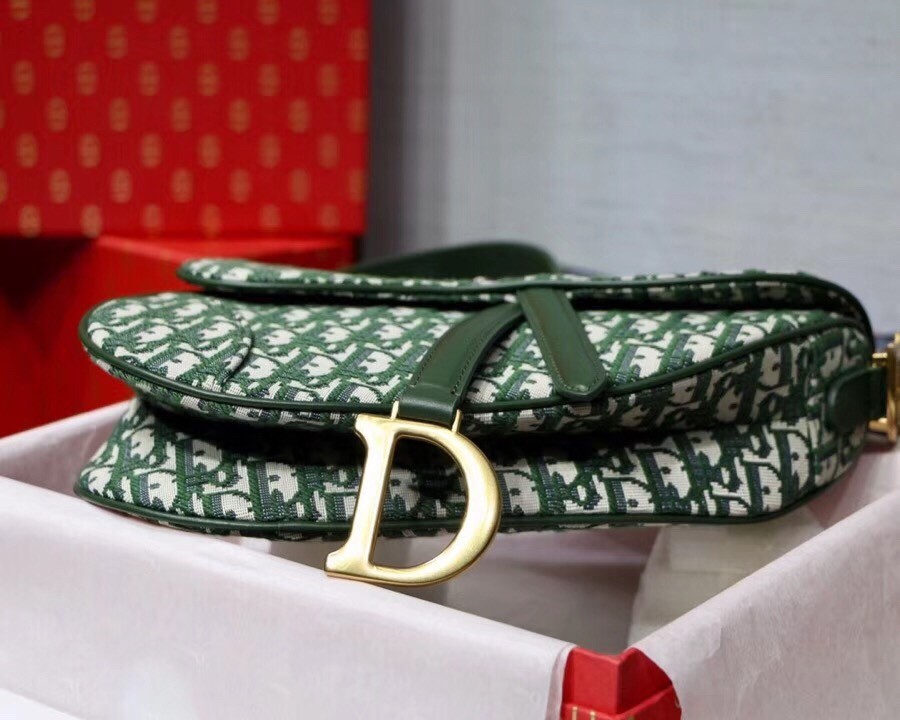 Dior Saddle Bag In Green Oblique Jacquard Canvas 140