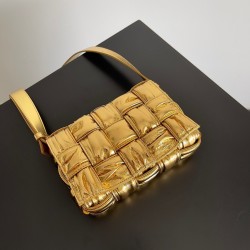 Bottega Veneta Small Cassette Bag In Gold Metallic Lambskin 418