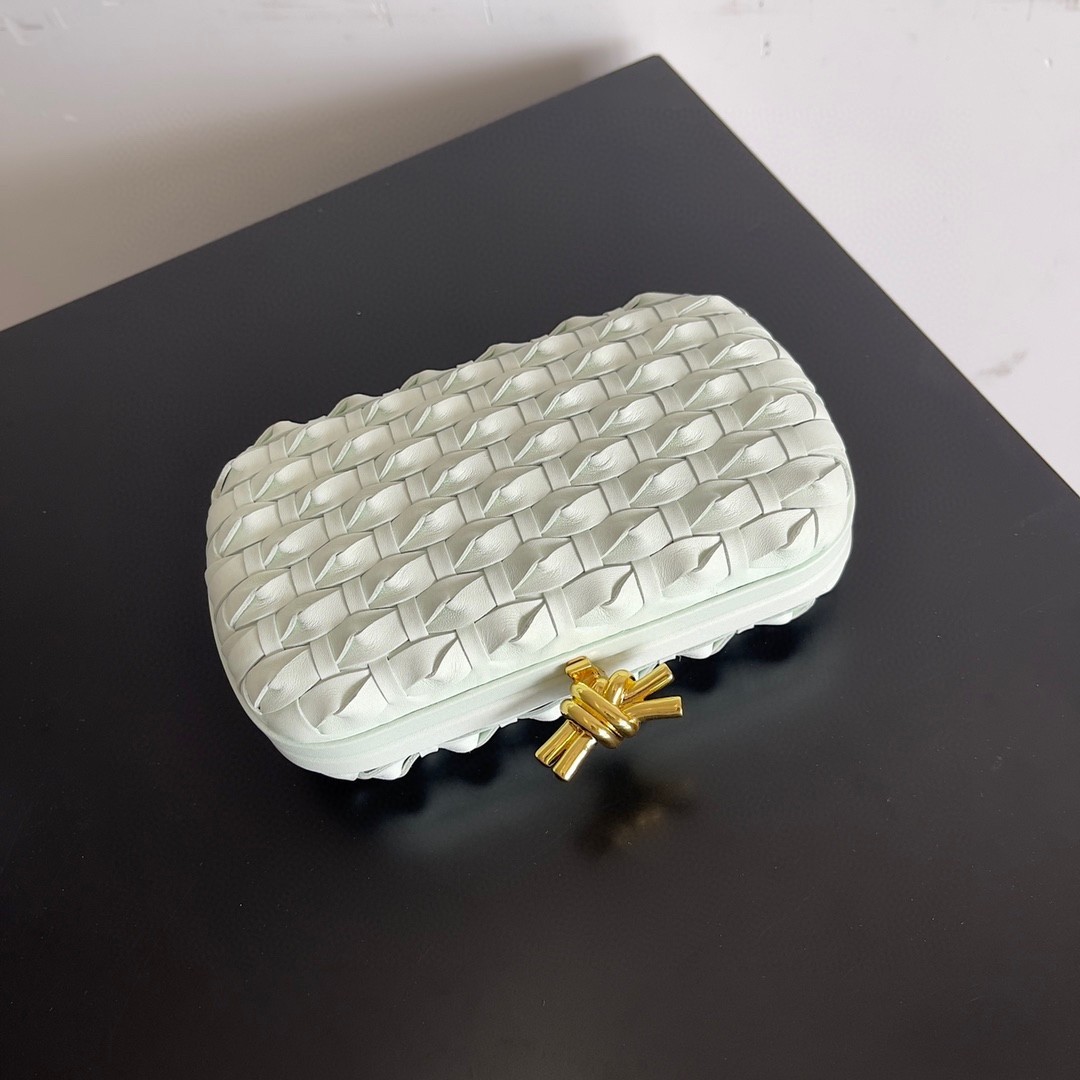 Bottega Veneta Knot Minaudiere Clutch In Glacier Intreccio Leather 474