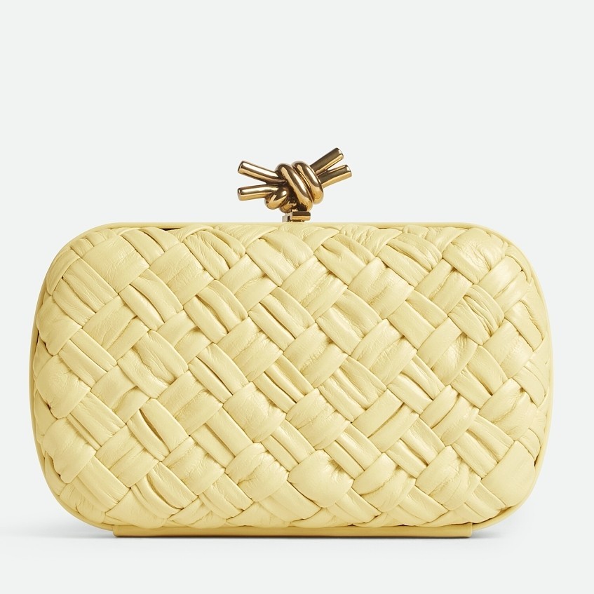 Bottega Veneta Knot Minaudiere Clutch In Ice Cream Foulard Intreccio Leather 513