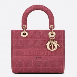 Dior Medium Lady D-Lite Bag In Mallow Rose Cannage Canvas 953