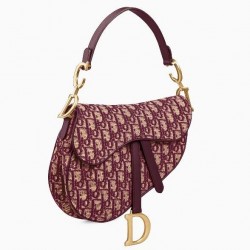 Dior Saddle Bag In Bordeaux Oblique Jacquard Canvas 164
