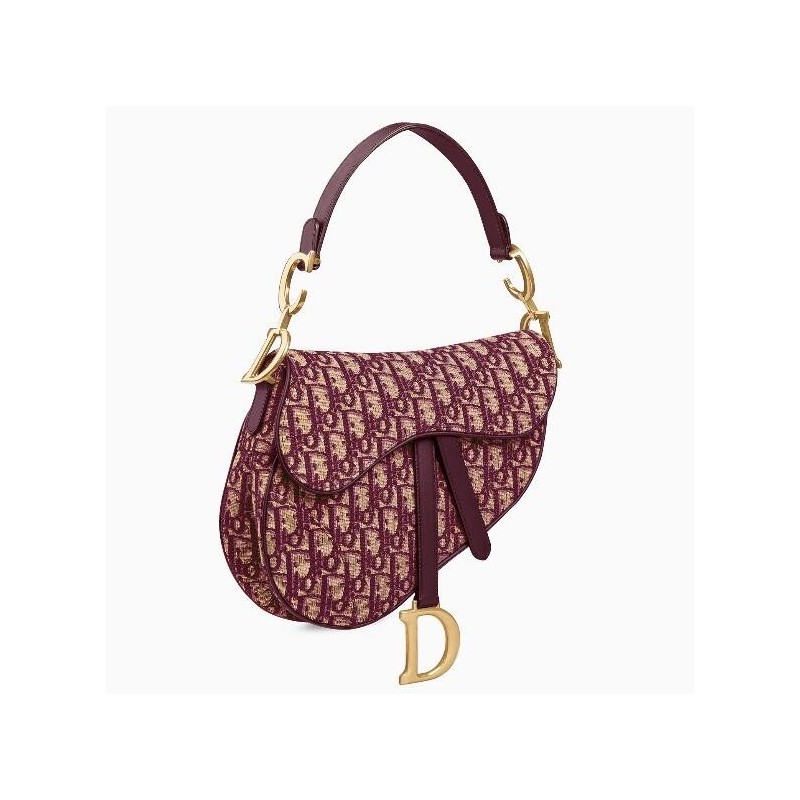 Dior Saddle Bag In Bordeaux Oblique Jacquard Canvas 164