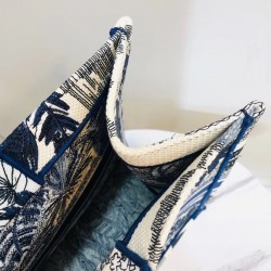 Dior Book Tote Bag In Blue Palm Tree Toile de Jouy Embroidery 984