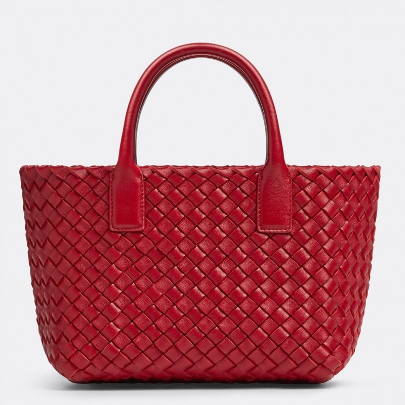 Bottega Veneta Mini Cabat Bag In Red Intrecciato Lambskin 851