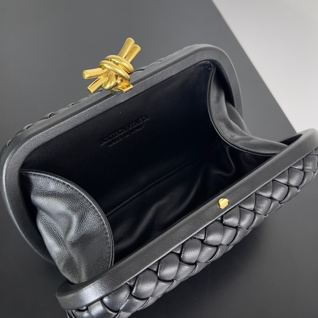 Bottega Veneta Knot Minaudiere Clutch In Black Intrecciato Lambskin 933