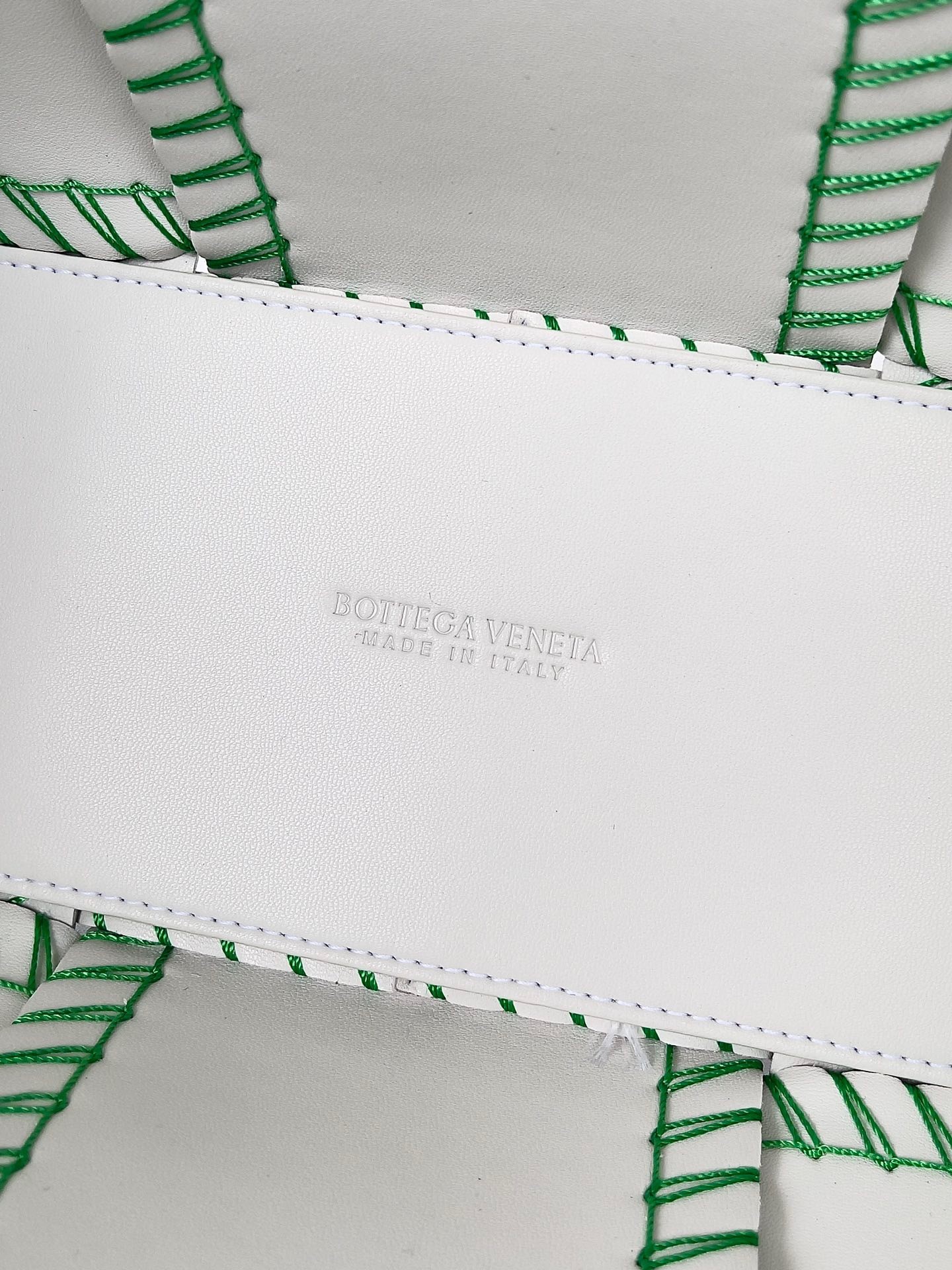 Bottega Veneta White Arco Small Tote with Green Overlock Stitching 790