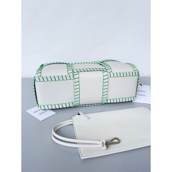 Bottega Veneta White Arco Small Tote with Green Overlock Stitching 790