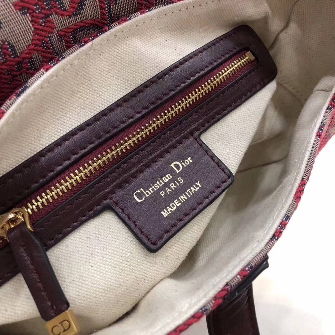 Dior Saddle Bag In Bordeaux Oblique Jacquard Canvas 164