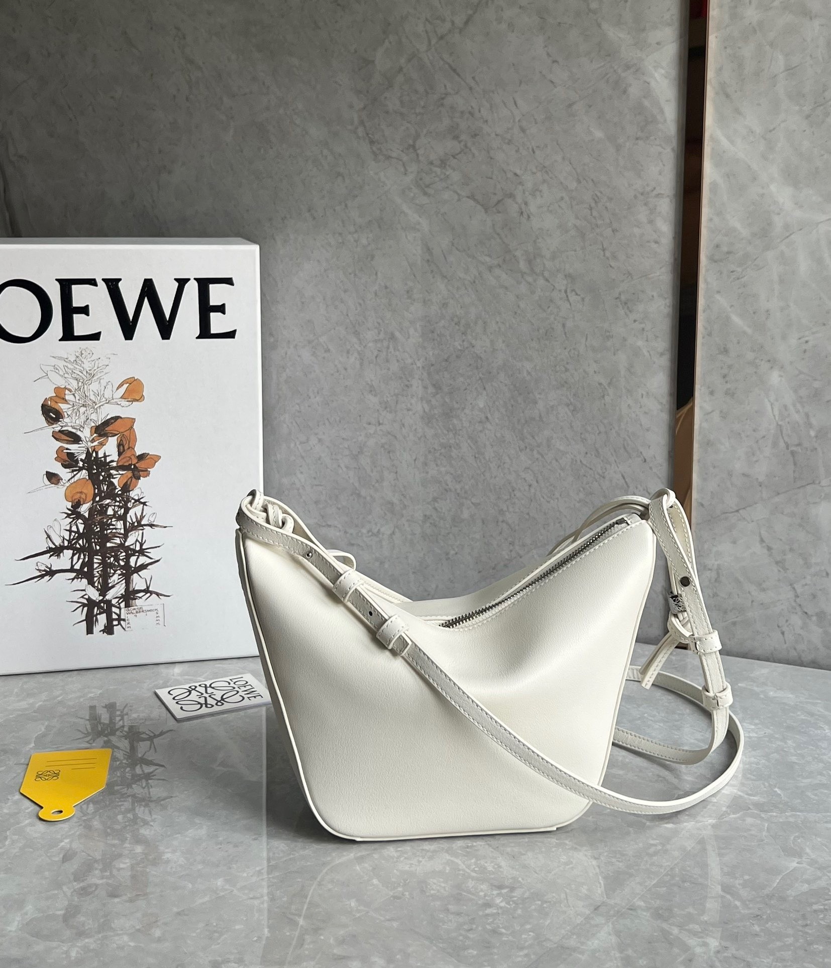 Loewe Mini Hammock Hobo Bag in White Calfskin 333