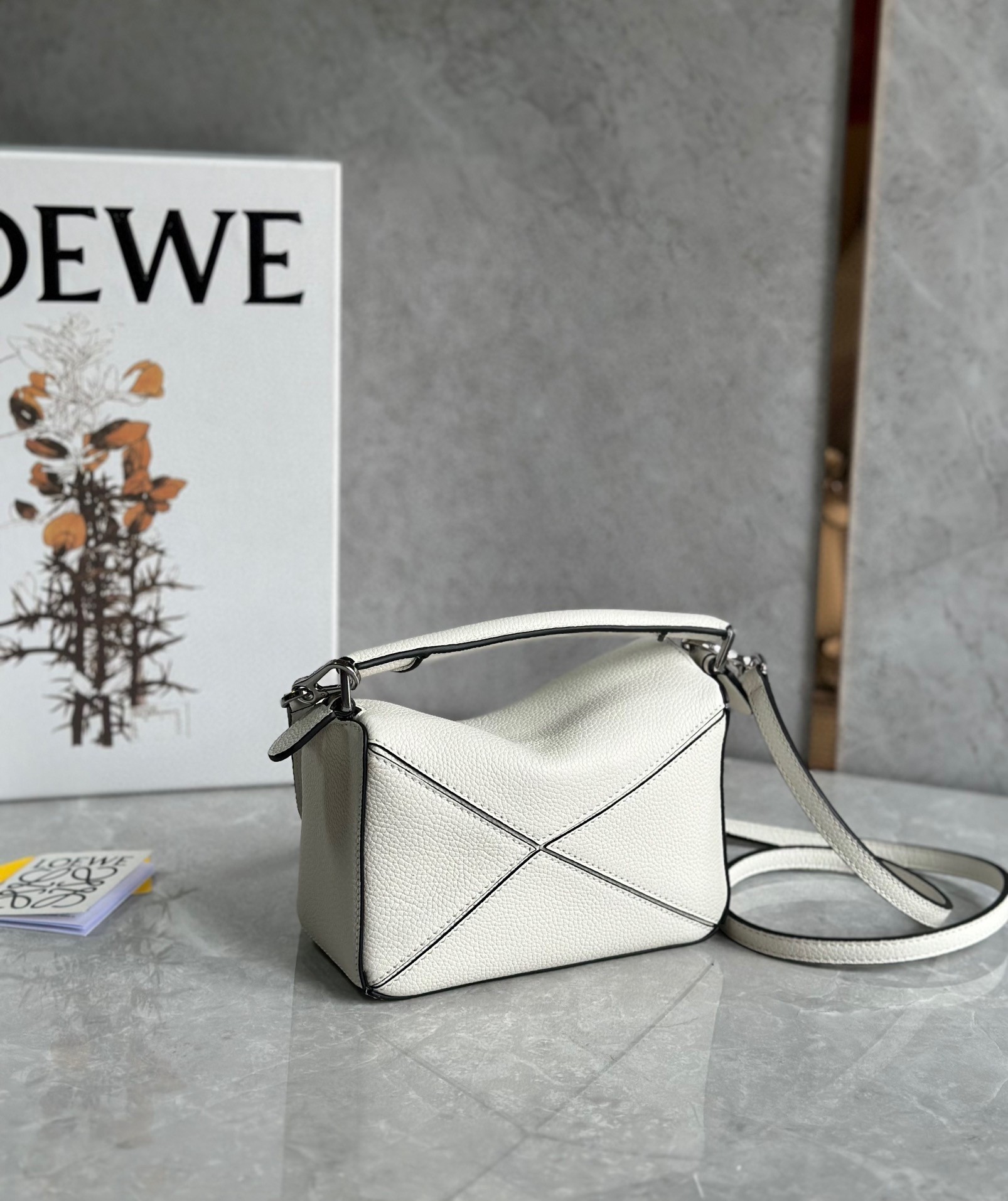 Loewe Puzzle Mini Bag In White Grained Calfskin  384