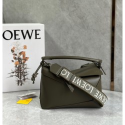 Loewe Puzzle Edge Small Bag In Khaki Green Satin Calfskin 732