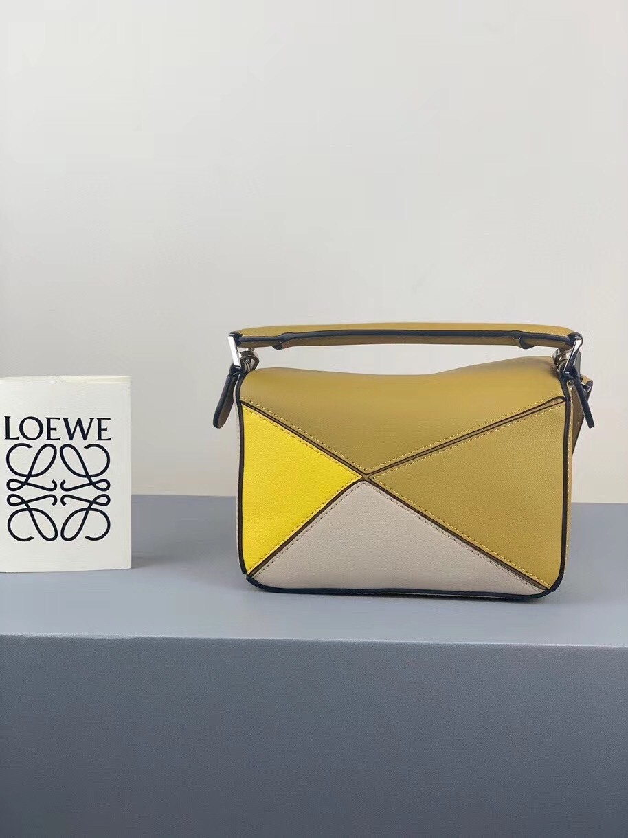 Loewe Mini Puzzle Bag In Ochre/White/Yellow Calfskin 771