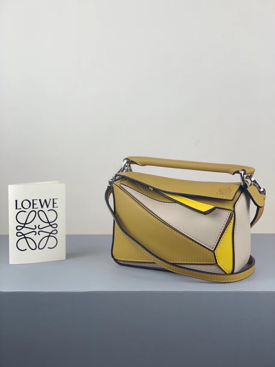 Loewe Mini Puzzle Bag In Ochre/White/Yellow Calfskin 771