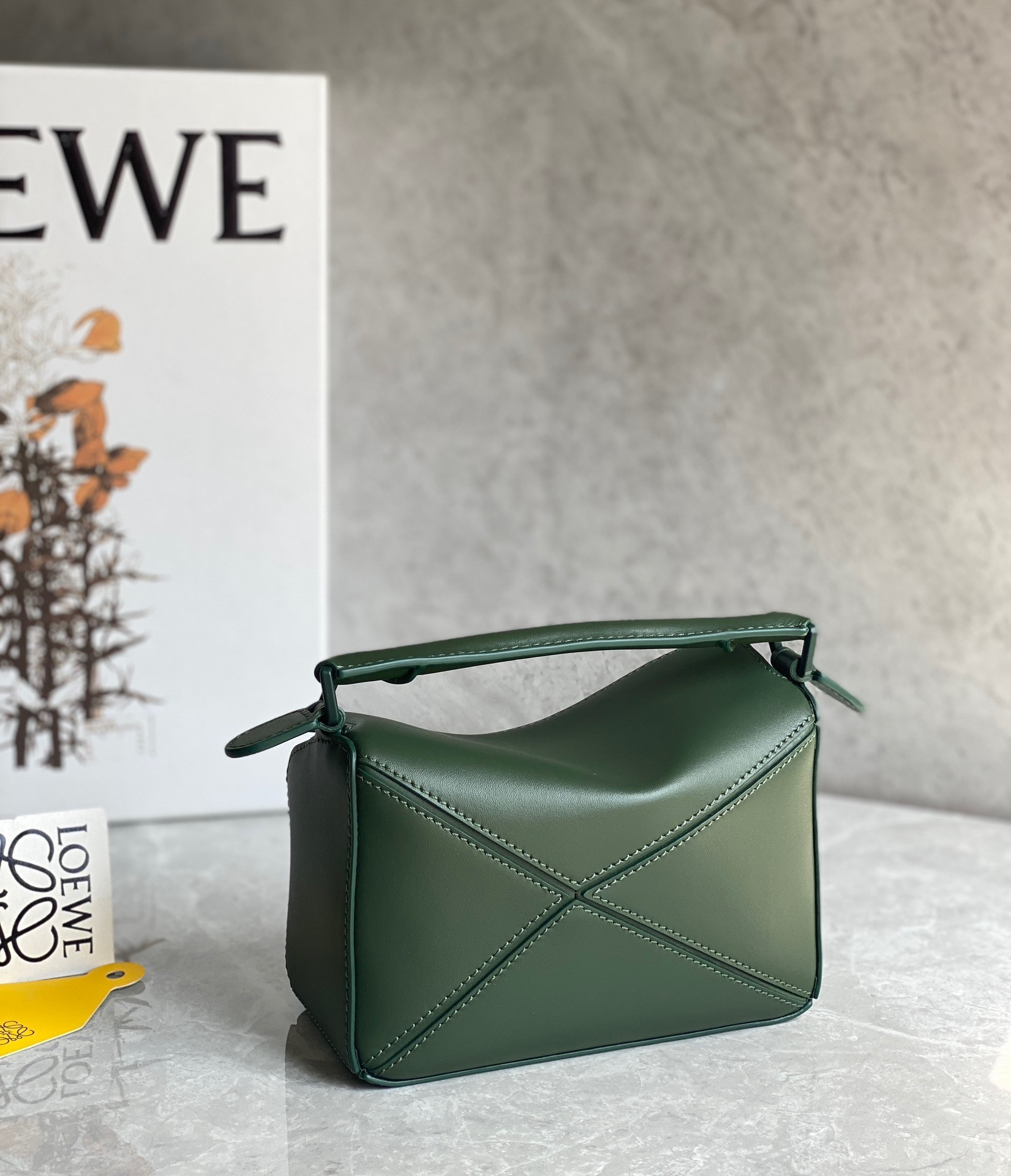 Loewe Puzzle Mini Bag In Vintage Khaki Satin Calfskin 211