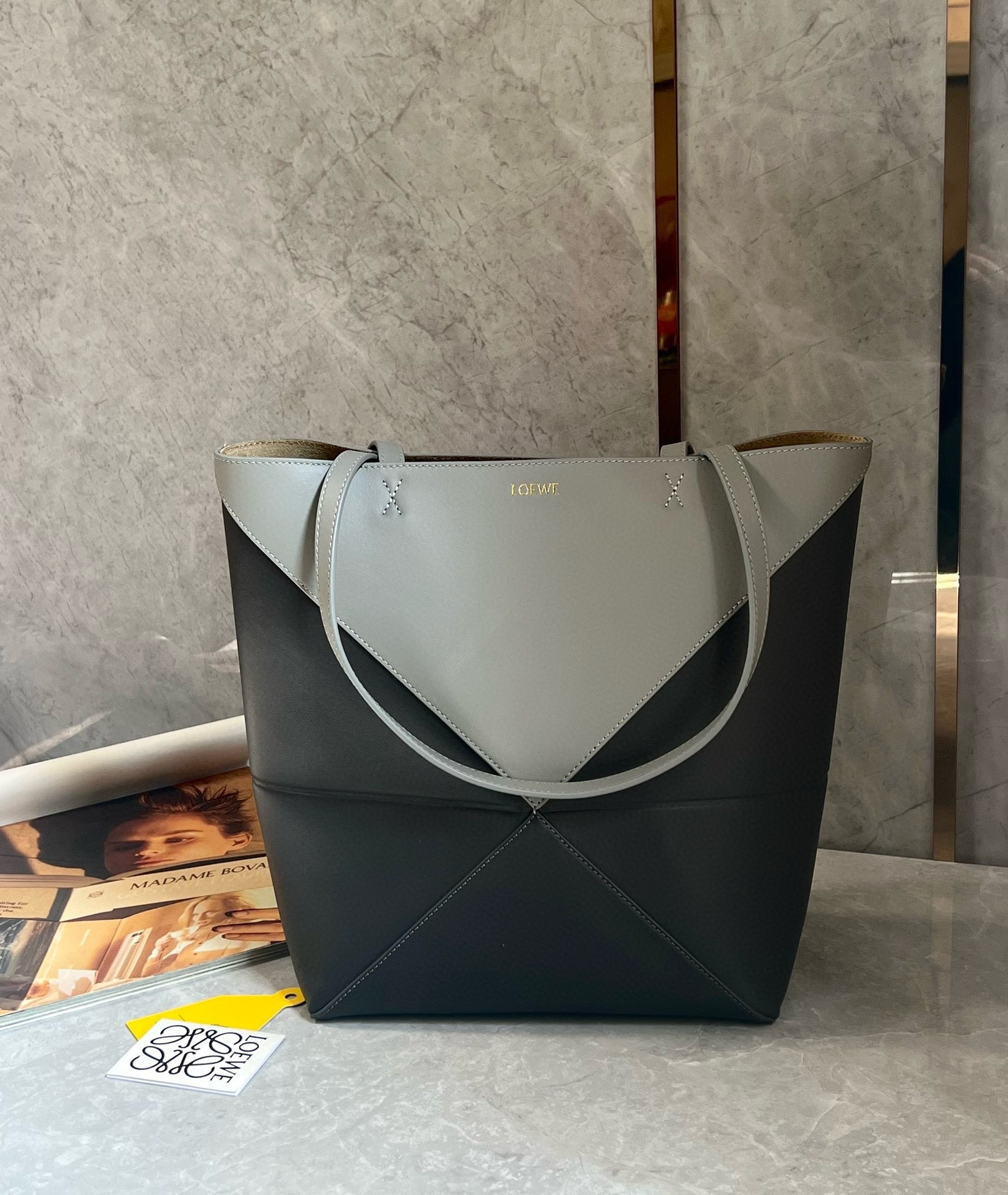  Loewe Medium Puzzle Fold Tote Bag in Grey/Dark Green Calfskin 269