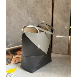  Loewe Medium Puzzle Fold Tote Bag in Grey/Dark Green Calfskin 269