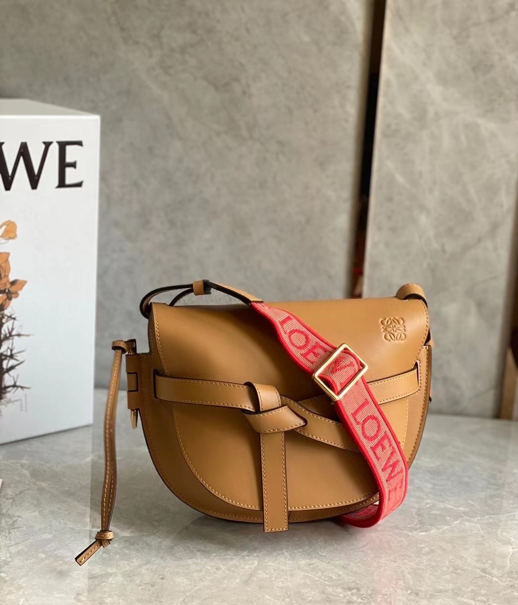 Loewe Small Gate Bag In Brown Calfskin and Jacquard 300